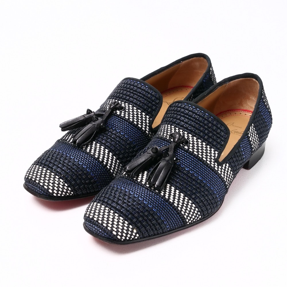 Christian Louboutin クリスチャンルブタン ローファー サイズ39 Dandelion Tassel Flat 靴 タッセル スリッポン ボーダー イタリア製 ブランド古着【中古】20250424/RA4416