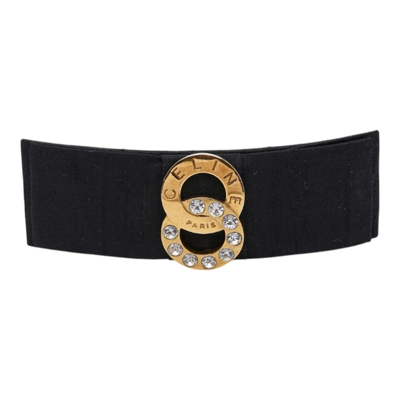 セリーヌ ダブルサークル ビジュー バレッタ ヘアアクセサリー ブラック ゴールド コットン メッキ レディース CELINE 【中古】