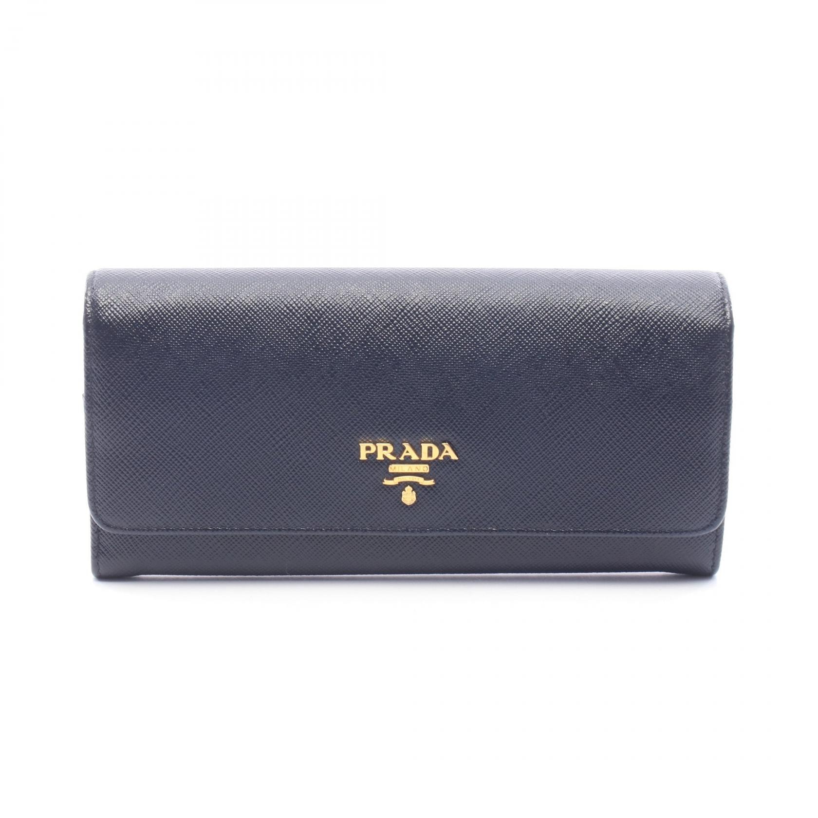 プラダ PRADA SAFFIANO MULTIC 二つ折り長財布 財布 サフィアーノレザー レディース ネイビー系 【中古】