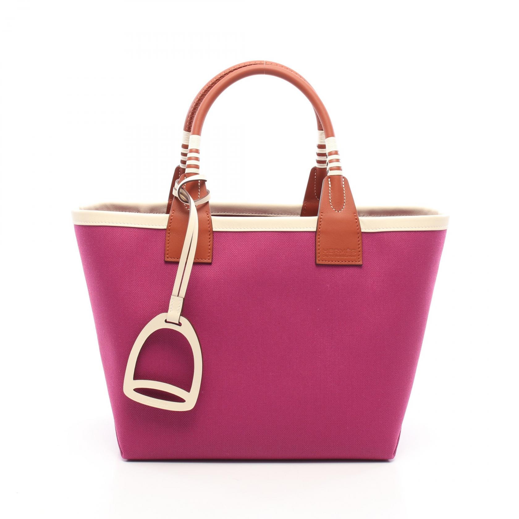 エルメス HERMES スティープル25 トートバッグ バッグ キャンバス レザー トワルミリタリー / ヴォースイフト トワルミリタリー ローズパープル U刻印(2022年製造) レディース パープル系 / ブラウン系 / ホワイト系/キュイーブル/ナタ