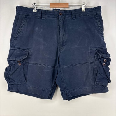古着 ポロ・ラルフローレン POLO RALPH LAUREN ショートパンツ カーゴ ロゴ ジップ ポロチノ ハーフパンツ w42 ネイビー メンズ