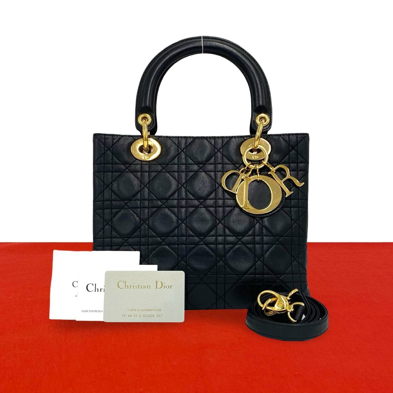 Christian Dior ディオール レディディオール カナージュ ステッチ レザー ショルダーバッグ ブラック
 37285