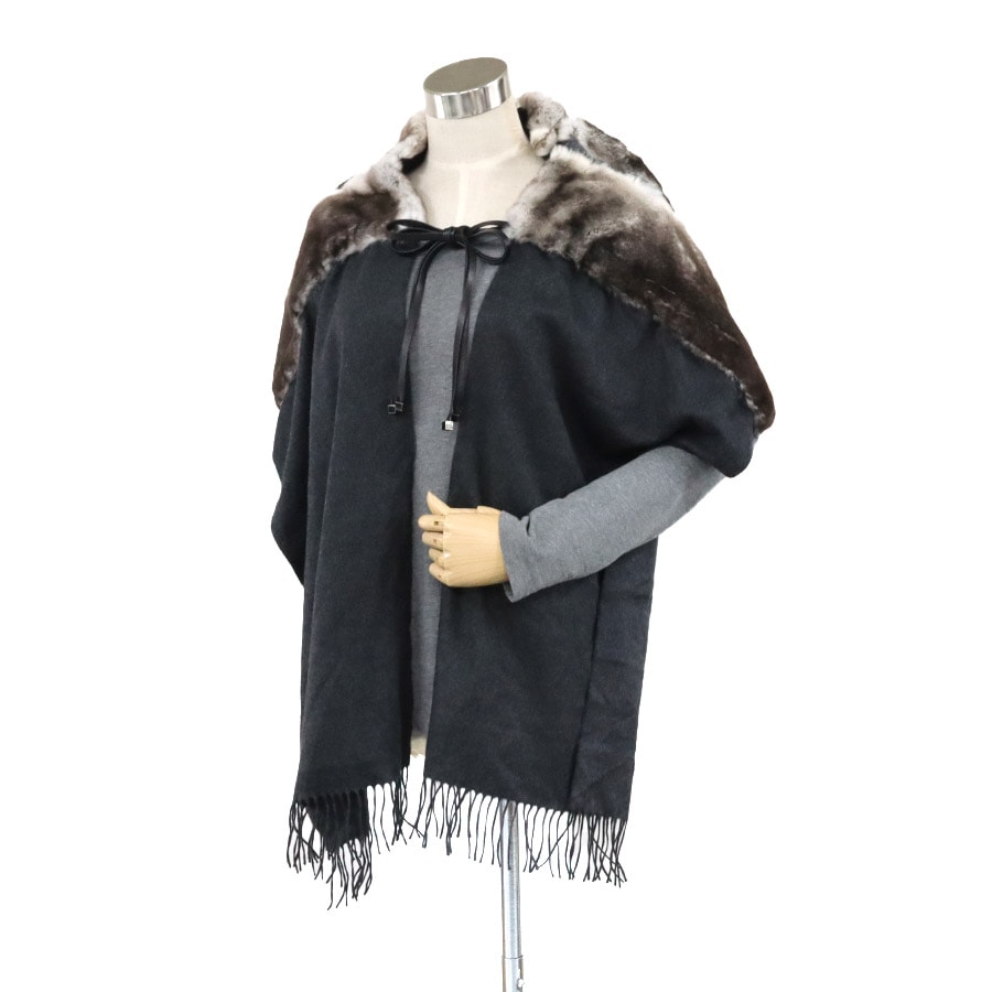フェンディ FENDI スカーフ ショール シルク/オリラグ ダークグレー/ナチュラル レディース【中古】 e60639i