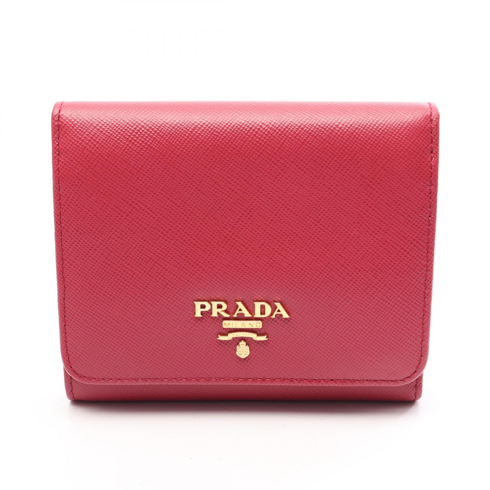 プラダ PRADA SAFFIANO METAL 三つ折り財布 財布 サフィアーノレザー レディース ピンク系 1M0176 【中古】