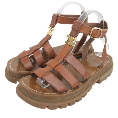 セリーヌ 美品 レザー トリオンフ グラディエーター サンダル シューズ レディース ブラウン 36 36