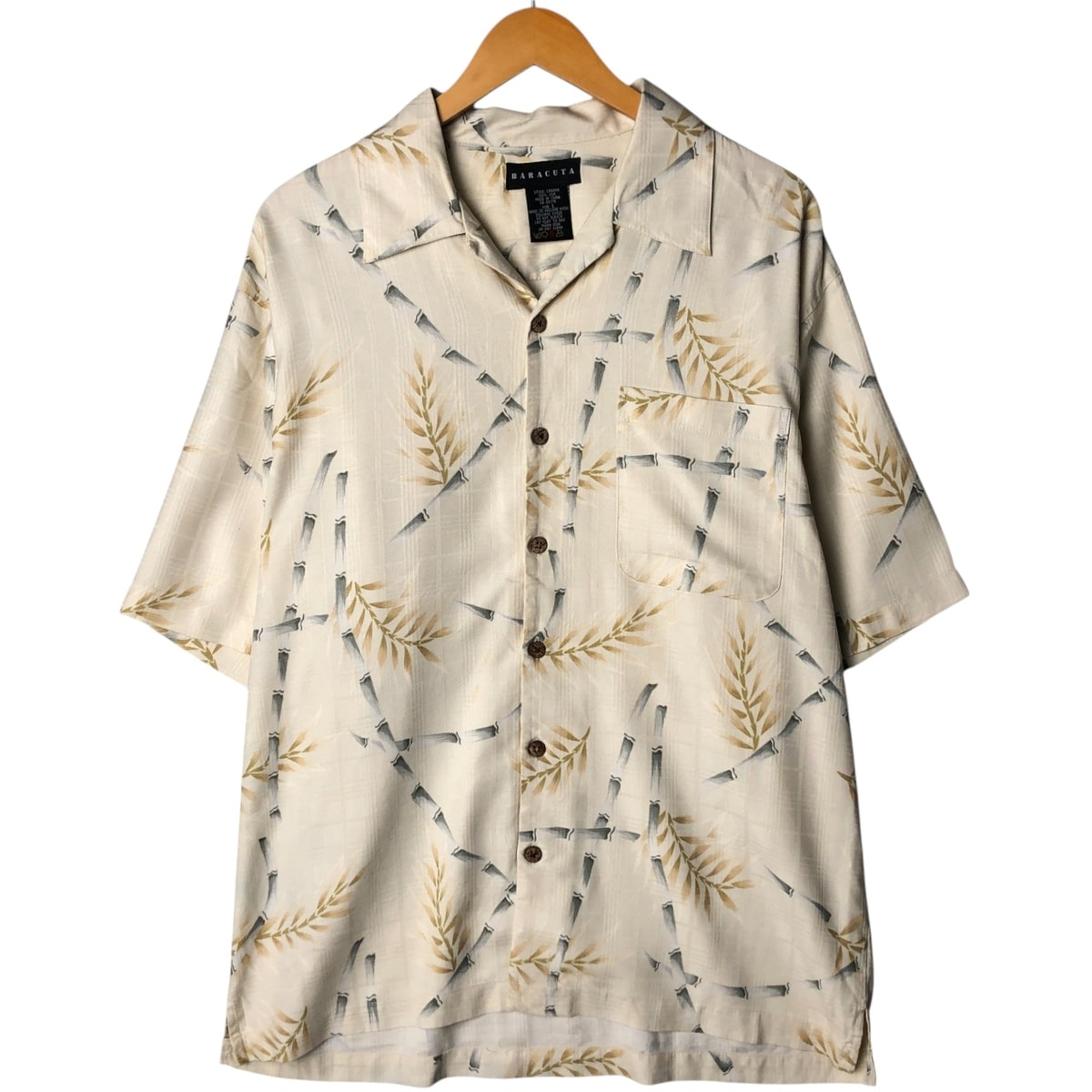 古着 バラクータ BARACUTA 総柄 竹柄 半袖 オープンカラー シルクシャツ ボックスシャツ メンズL相当/eaa580284