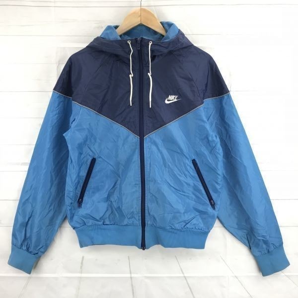 NIKE★80年代ビンテージ/紺タグ/フーディージャケット/パーカー【M/紺×青】フード付き/フルジップ◆BA136