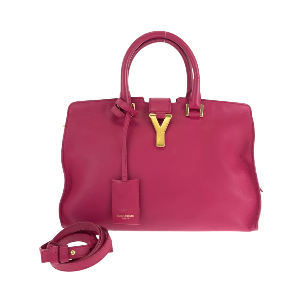 美品 SAINT LAURENT PARIS サンローランパリ プチカバス Yライン フューシャ ピンク ゴールド金具 レザー ショルダーバッグ ハンドバッグ 502696 【中古】