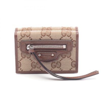 グッチ GUCCI GUCCI × BALENCIAGA ハッカープロジェクト 三つ折り財布 財布 キャンバス レザー レディース ベージュ系 / ブラウン系 【中古】