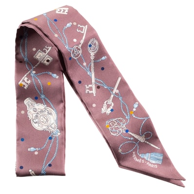 【未使用】HERMES エルメス ツイリー Les Cles a Pois レ・クレ・ア・ポア 063871S 01 2022SS スカーフ シルク ブラウン マルチカラー【中古】