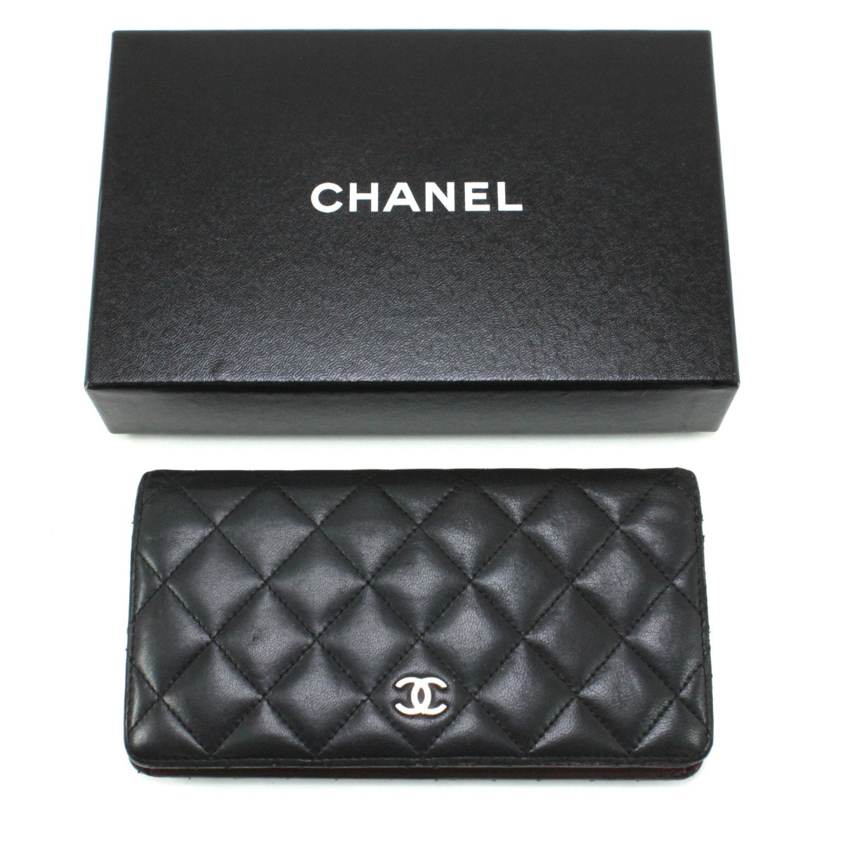 $$ CHANEL シャネル ココマークマトラッセ 2つ折り長財布 ブラック