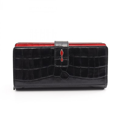 クリスチャンルブタン Christian Louboutin PALOMA パロマ クロコ型押し 二つ折り長財布 財布 レザー レディース ブラック系 / レッド系 【中古】