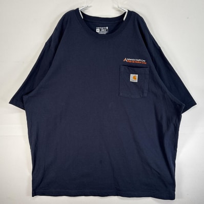 古着 カーハート Carhartt 半袖Tシャツ 大きいサイズ 肉厚 ワンポイント ロゴ 胸ポケ 2XL ネイビー 無地 メンズ