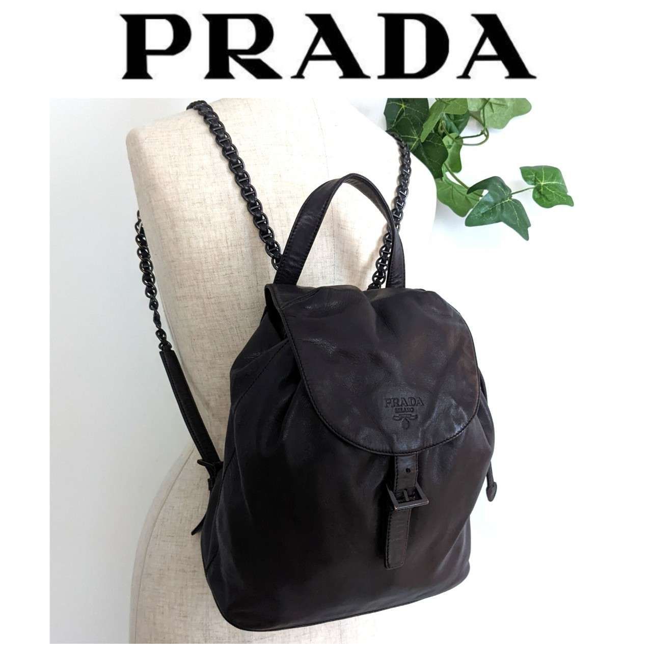 良品 プラダ レザー リュック バッグ 本革 ブラウン 黒 レディース メンズ