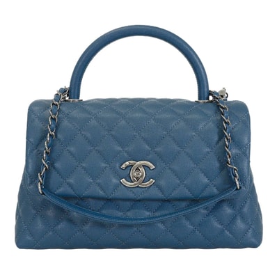 CHANEL シャネル ハンドバッグ マトラッセ ココハンドル 29 ラージ トップハンドル フラップ バッグ ネイビー グレインドカーフ(キャビアスキン) アンティークシルバー金具 A92991 新品同様【中古】