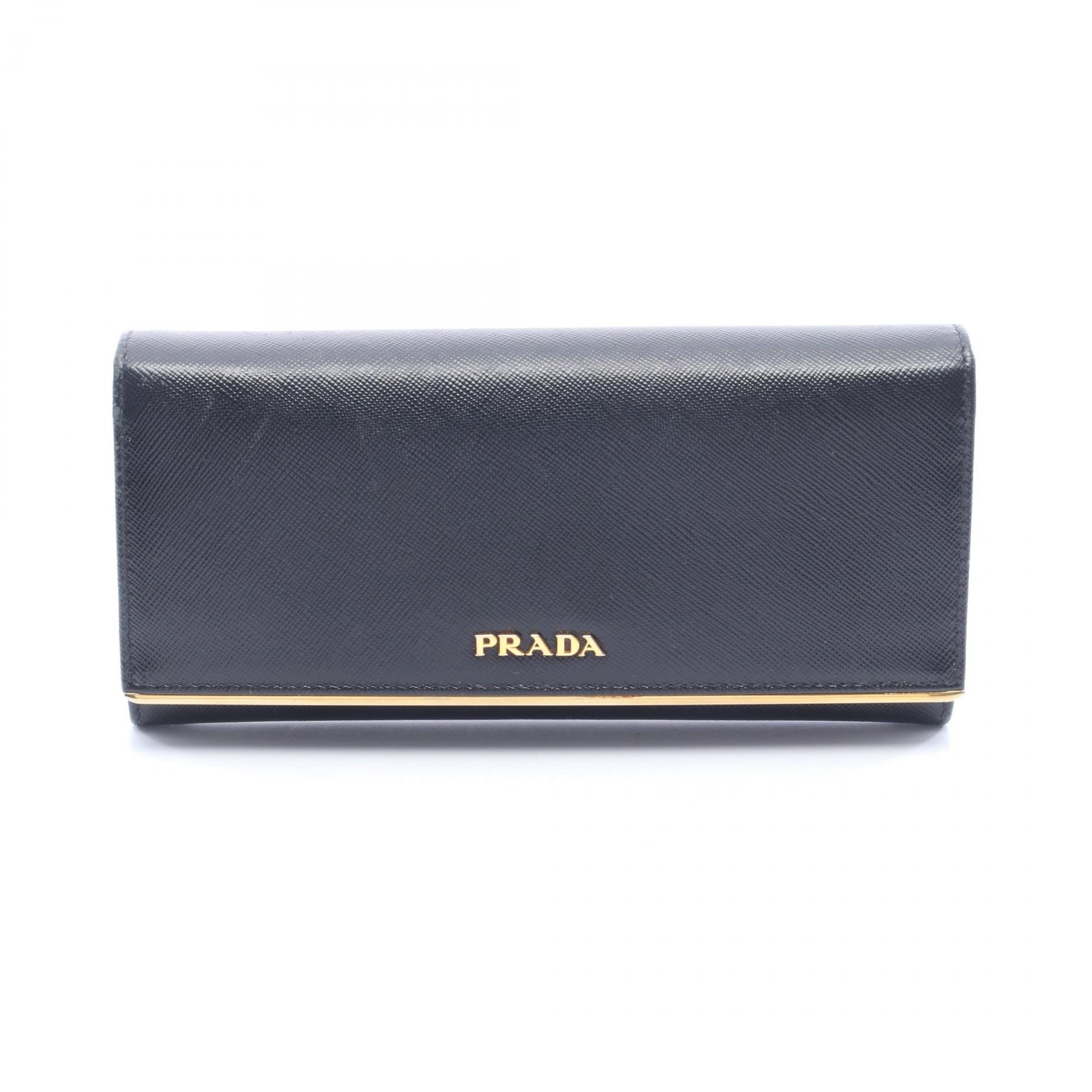 プラダ PRADA 二つ折り長財布 財布 サフィアーノレザー レディース ブラック系 【中古】
