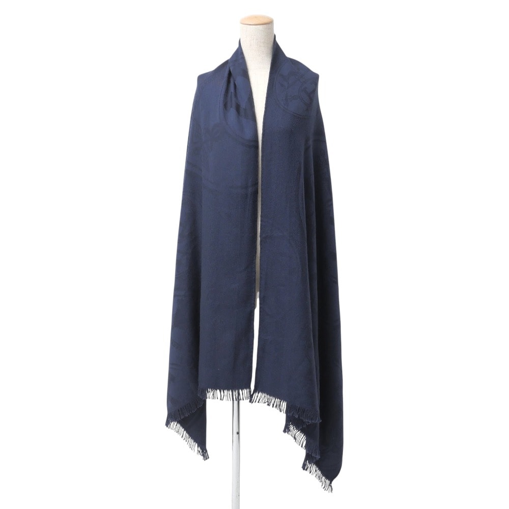 HERMES エルメス ショール Hロゴ カシミヤ×シルク 大判 フリンジ ストール フランス製 ブランド古着【中古】20260916/RB0785