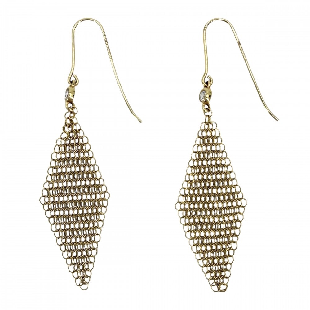 TIFFANY&Co. ティファニー ピアス エルサ・ペレッティ メッシュ ピアス ジュエリー アクセサリー 750YG 18金 Au750 K18イエローゴールド ダイヤモンド0.06ct 60137221 レディース 約1.8g【中古品】