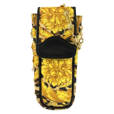VERSACE ヴェルサーチ レオパード柄 イエロー ブラック ゴールド金具 PVC チェーンショルダーバッグ ポシェット 604022 【中古】