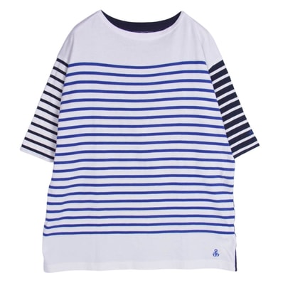 SOPHNET. ソフネット Tシャツ 22SS SOPH-220103 × ARMOR-LUX アルモリュクス S/S LOOSE FIT COLOR PANELED BRENTON SHIRT ボーダー ワイド Tシャツ ネイビー系 L【中古】