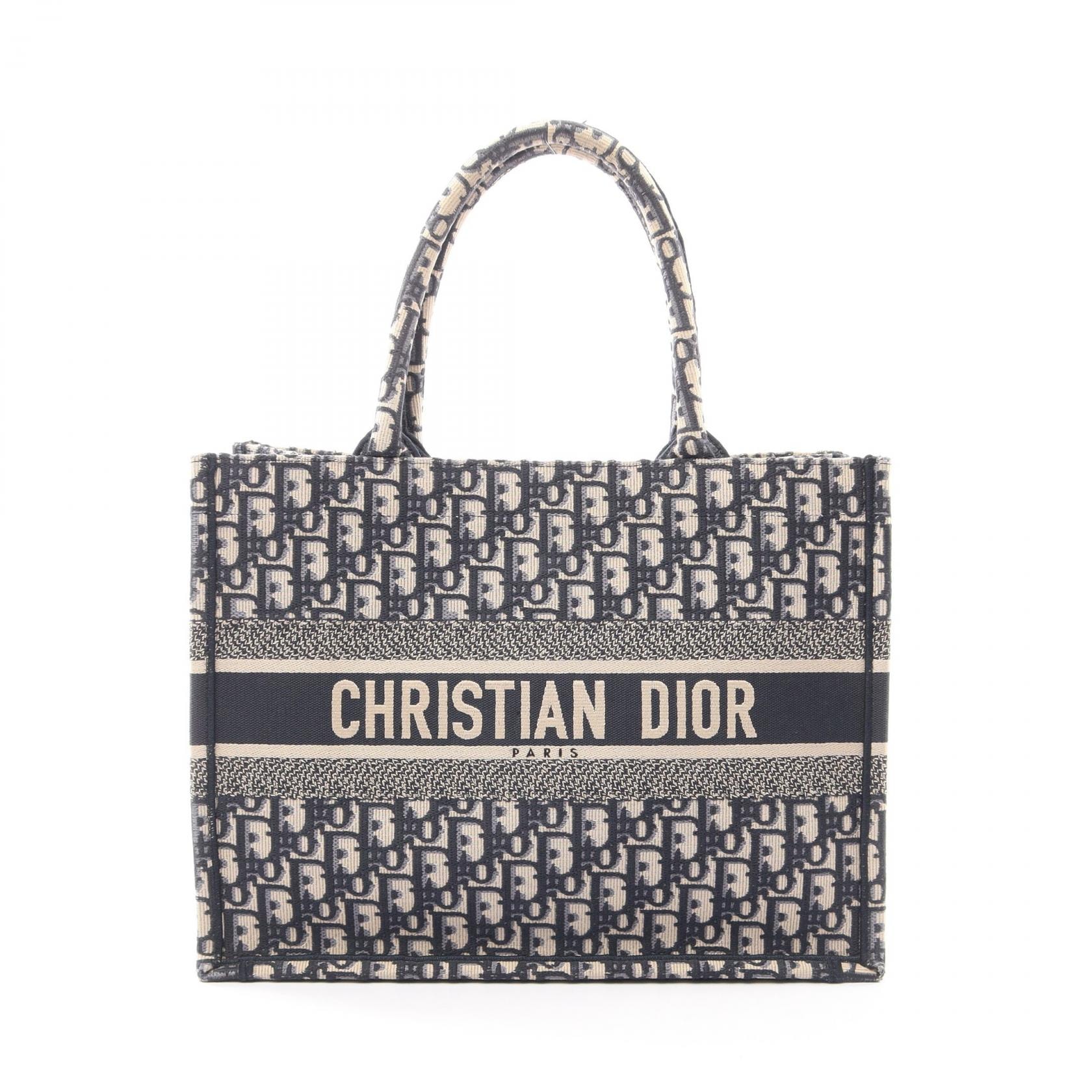 ディオール Dior BOOK TOTE ブックトート ミディアム オブリーク トートバッグ バッグ キャンバス レディース ネイビー系 / ベージュ系 【中古】