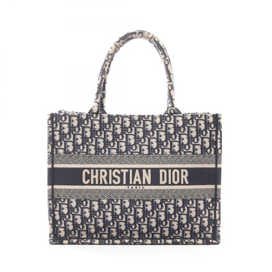 ディオール Dior BOOK TOTE ブックトート ミディアム オブリーク トートバッグ バッグ キャンバス レディース ネイビー系 / ベージュ系 【中古】