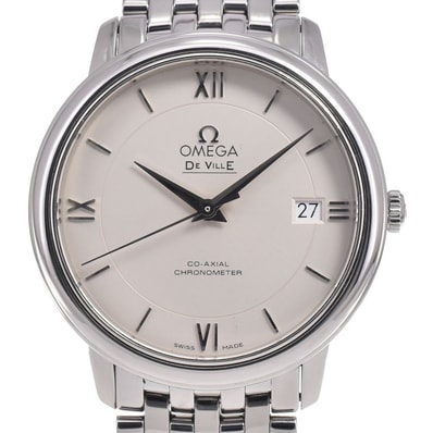 値下 オメガ OMEGA 424.10.37.20.02.001 デビル デイト シルバー 自動巻き メンズ 美品 保証書付き 腕時計 H#147220