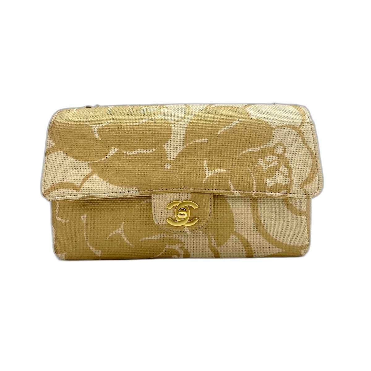 シャネル CHANEL カメリアプリント ショルダーバッグ ラフィア【中古】