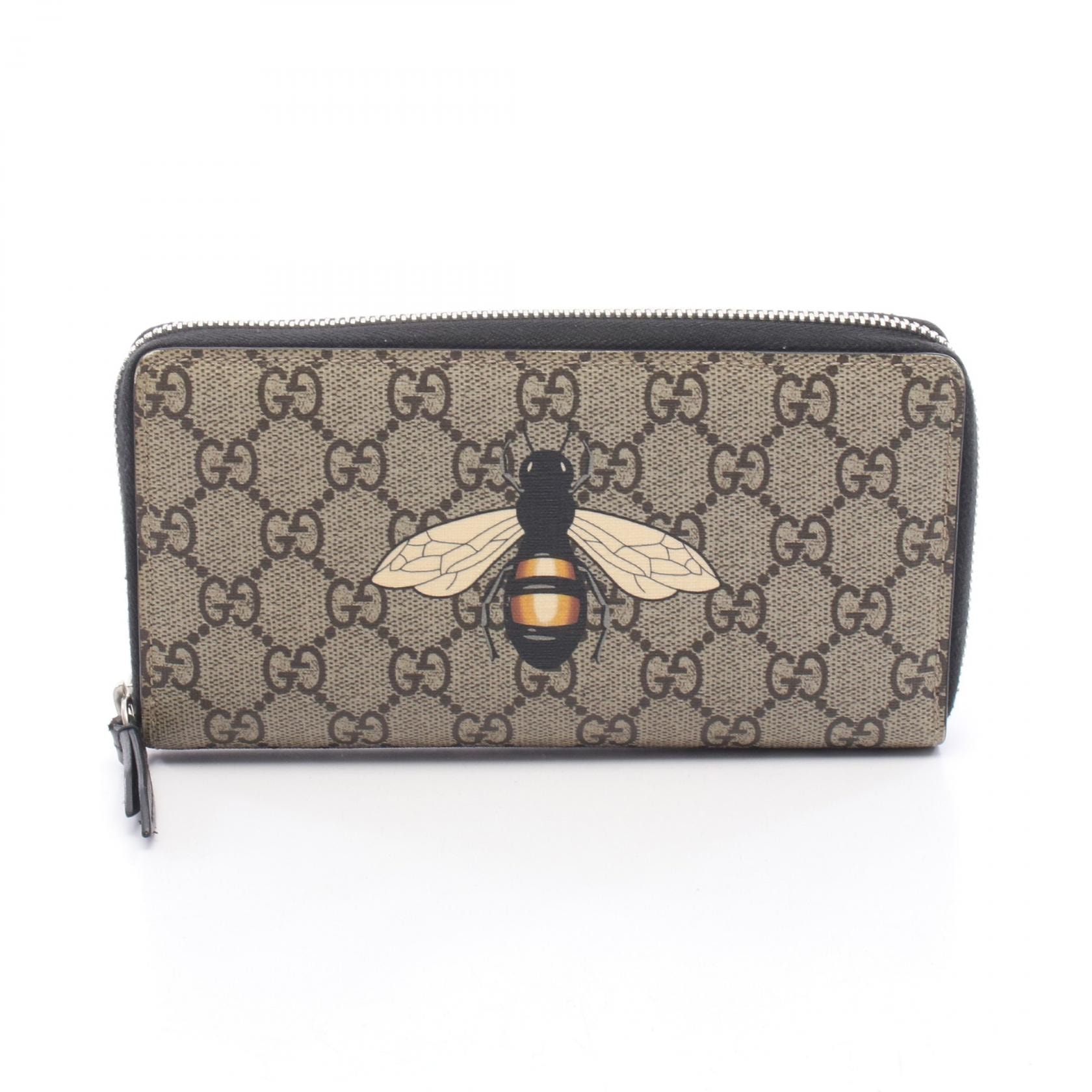 グッチ GUCCI GGスプリーム ビープリント ラウンド長財布 財布 PVCコーティングキャンバス レザー メンズ ベージュ系 / ブラウン系 / マルチカラー 451273 【中古】