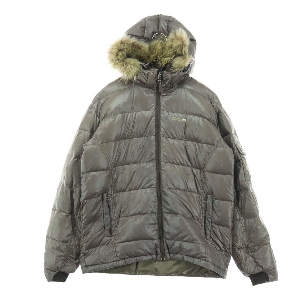 MARMOT マーモット 英字 長袖 フーディー ダウンジャケット L グレー デサント社製 フード取外し可