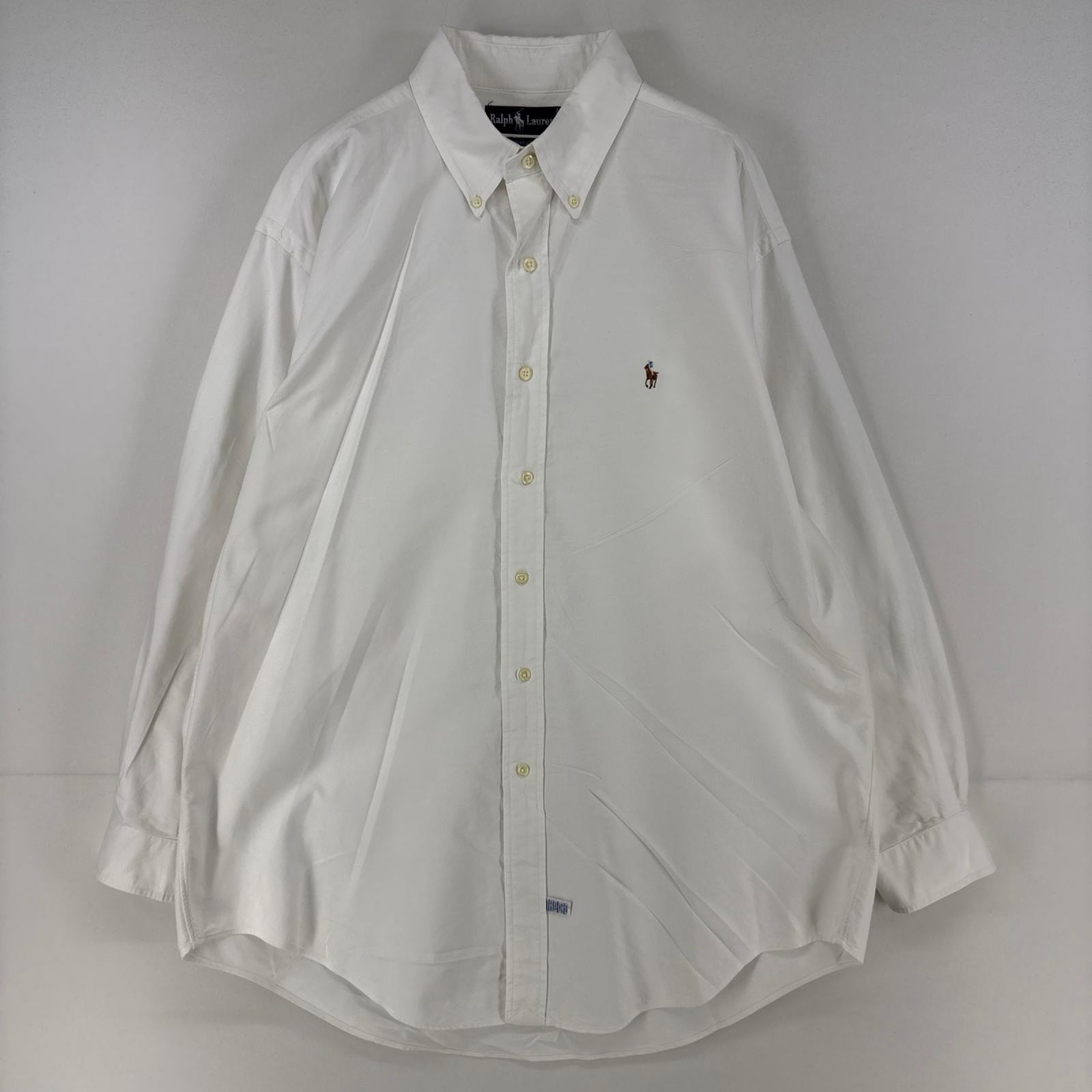 古着 ラルフローレン RALPH LAUREN 長袖シャツ ボタンダウン ワンポイントロゴ YARMOUTH オックスフォード L  ホワイト メンズ