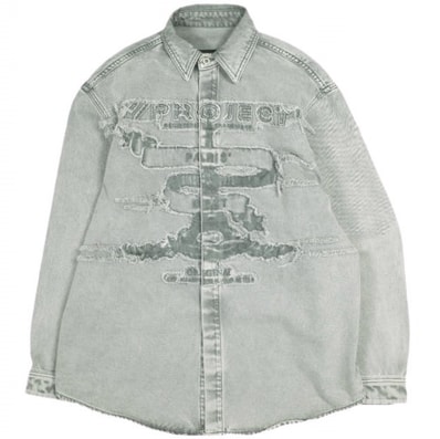 Y/PROJECT ワイプロジェクト 24AW ポルトガル製 Evergreen Paris' Best Patch Denim Shirt エバーグリーン パリベストパッチ デニムシャツ 207SI002 M グレー 長袖 トップス g23942