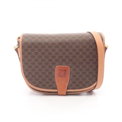 セリーヌ CELINE マカダム ショルダーバッグ バッグ PVCコーティングキャンバス レザー レディース ブラウン系 【中古】