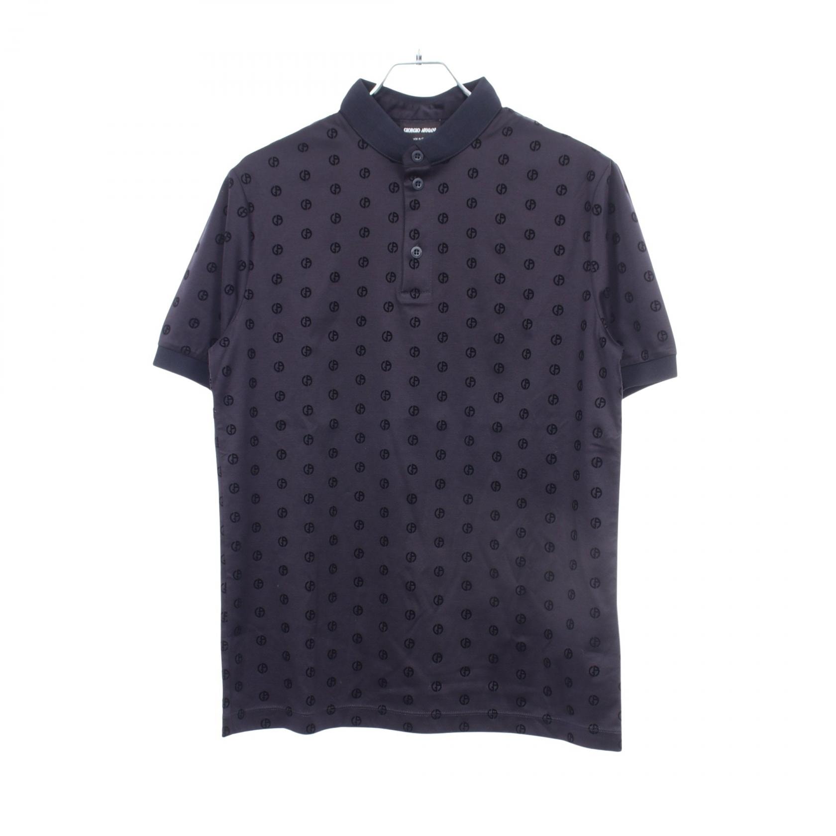 ジョルジオアルマーニ GIORGIO ARMANI フロッキー ロゴ総柄 スタンドカラー ポロシャツ 衣料品 トップス コットン メンズ ネイビー系 6HSF70 【中古】