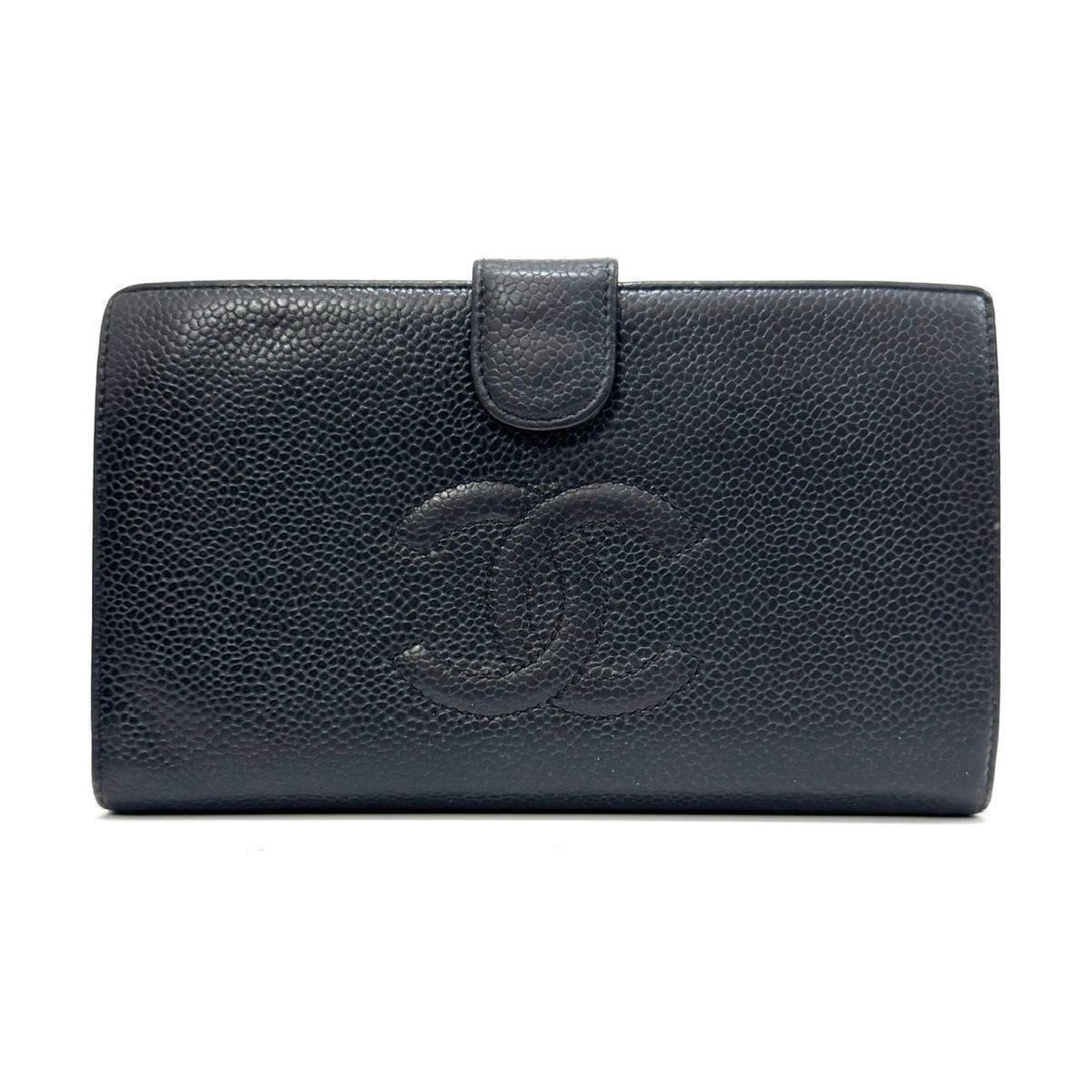 CHANEL Coco Mark Caviar Skin Long Wallet "Black"