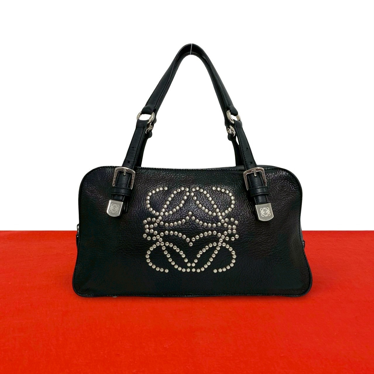 LOEWE ロエベ アナグラム スタッズ ロゴ レザー ハンドバッグ ブラック
 40190