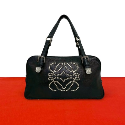 LOEWE ロエベ アナグラム スタッズ ロゴ レザー ハンドバッグ ブラック
40190