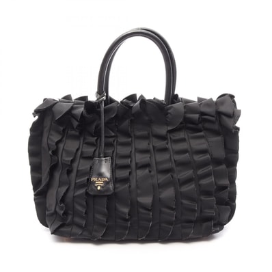 プラダ PRADA フリル トートバッグ バッグ ナイロン レザー レディース ブラック系 【中古】