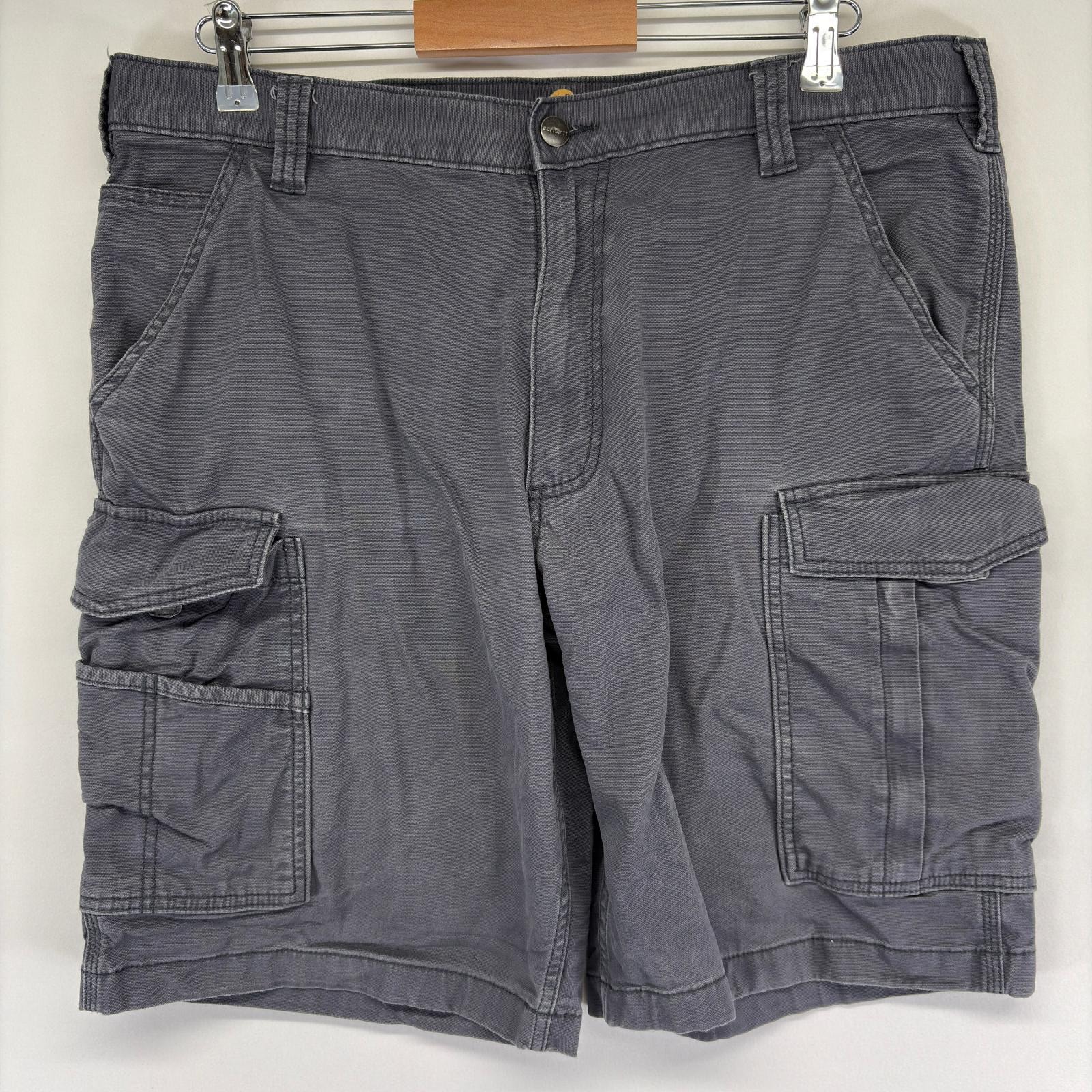 古着 カーハート Carhartt ダック パンツ カーゴパンツ ハーフパンツ ワンポイントロゴ ジップ 大きいサイズ w38  グレー系 メンズ