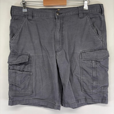 古着 カーハート Carhartt ダック パンツ カーゴパンツ ハーフパンツ ワンポイントロゴ ジップ 大きいサイズ w38 グレー系 メンズ