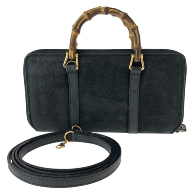 GUCCI グッチ バンブー ブラック 黒 ゴールド金具 スウェード レザー/ 長財布 ショルダーウォレット 2way 600732 【中古】