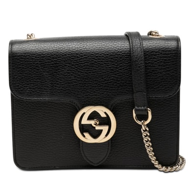 グッチ インターロッキングG チェーン ショルダーバッグ 510304 ブラック レザー レディース GUCCI 【中古】
