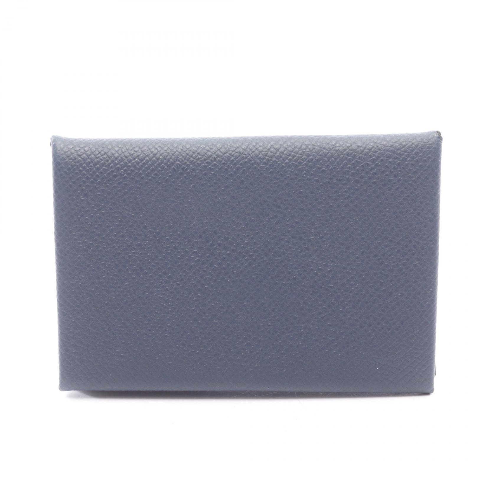 エルメス HERMES カルヴィ ブルーニュイ コインケース 財布 レザー ヴォーエプソン ブルーニュイ W刻印(2024年製造) レディース ネイビー系 【中古】