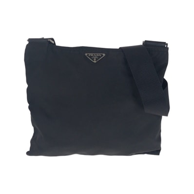 PRADA プラダ テスート 三角ロゴプレート ブラック 黒 シルバー金具 ナイロン ショルダーバッグ ポシェット 505794 【中古】