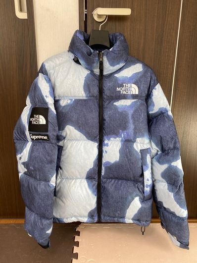 Supreme x The North Face Bleached Denim Print Nuptse Jacket "Indigo"