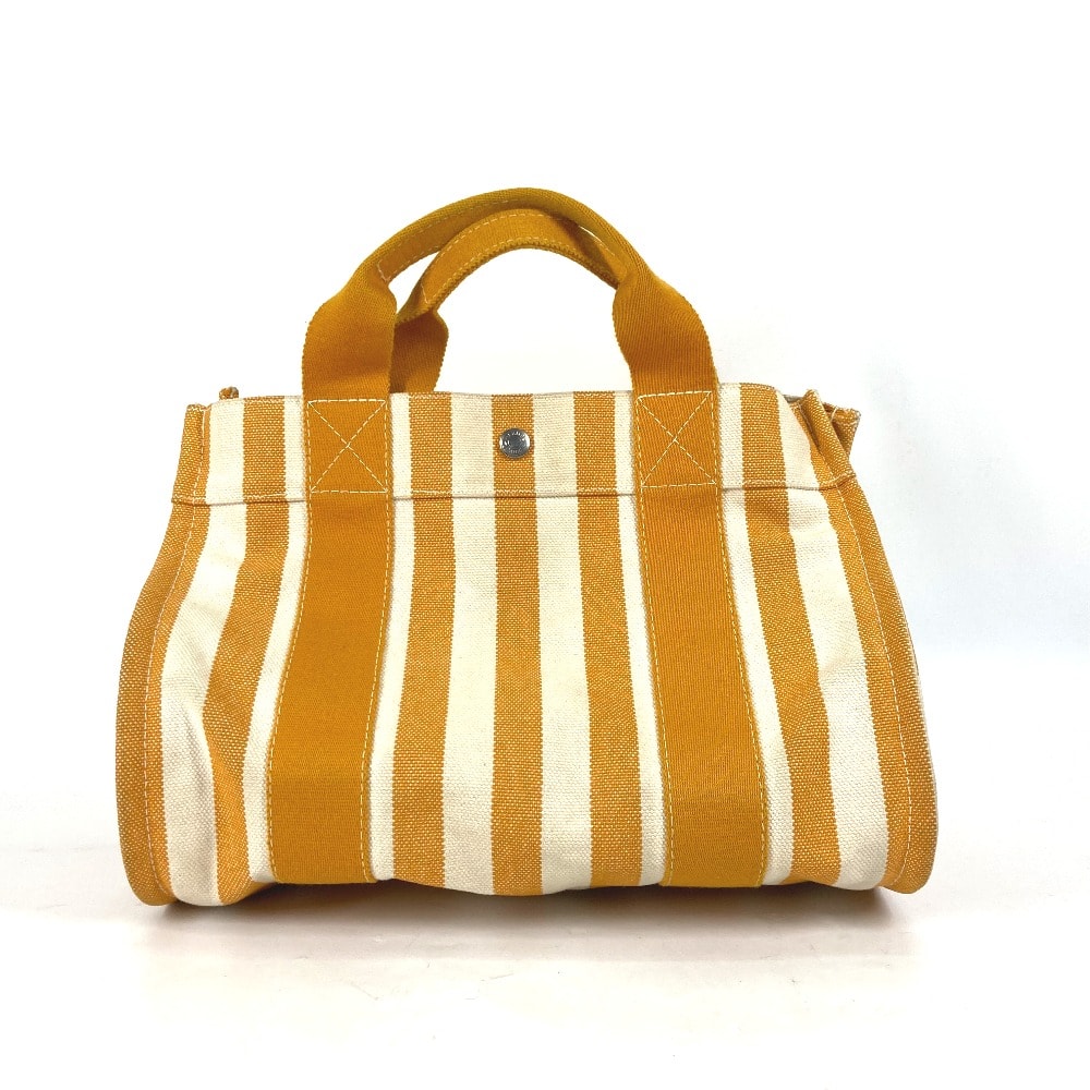 エルメス HERMES カンヌPM ストライプ ポーチ付き トートバッグ カバン ハンドバッグ キャンバス オレンジ