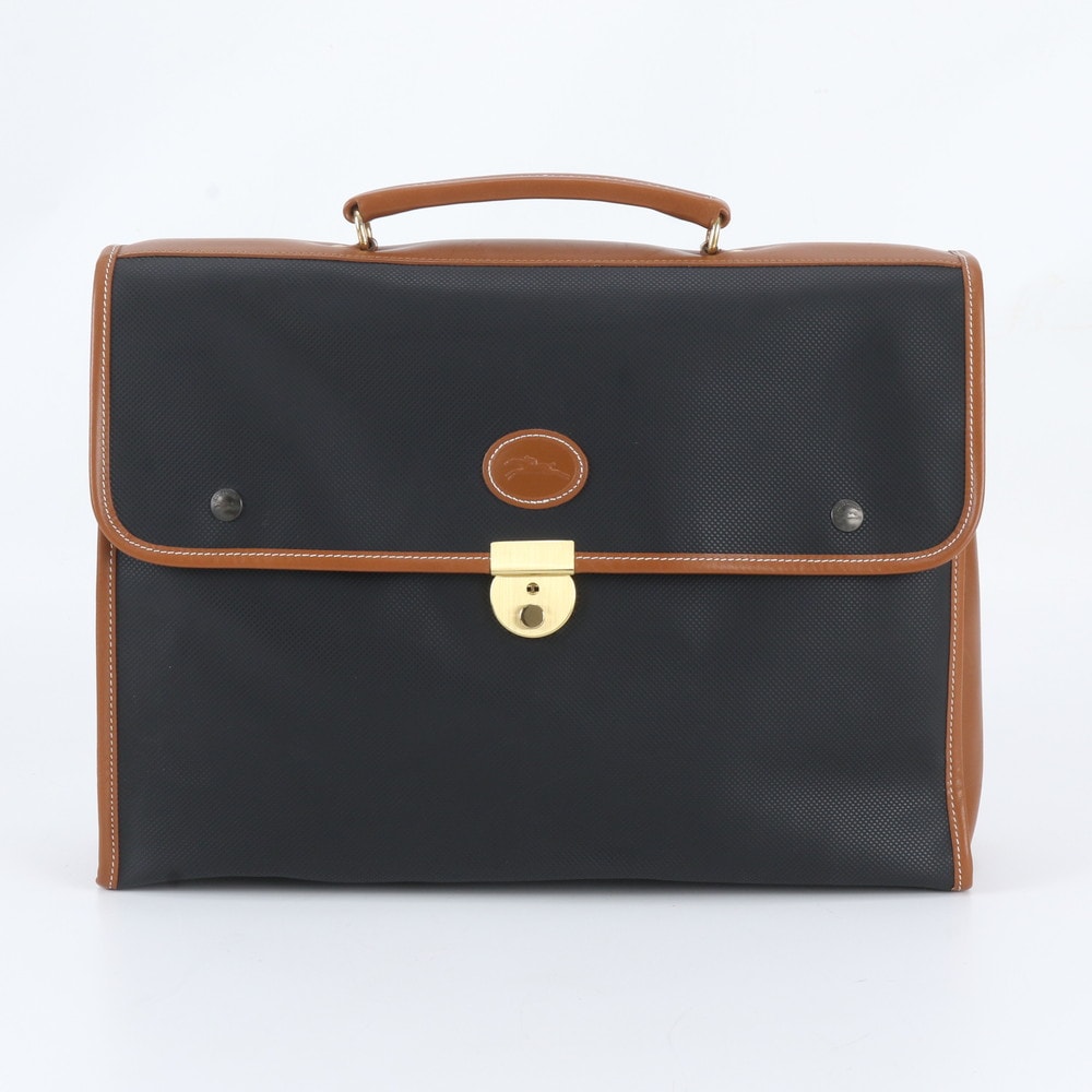 ■美品 ロンシャン ビジネス バッグ レザー×コーティングキャンバス