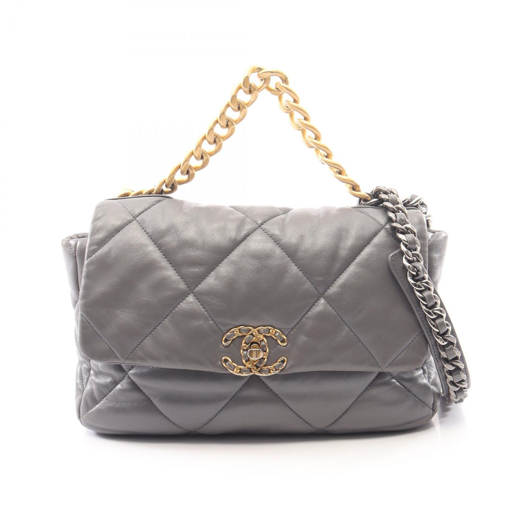 シャネル CHANEL 19 ディズヌフ マトラッセ 2WAY ショルダーバッグ バッグ レザー レディース グレー系 【中古】
