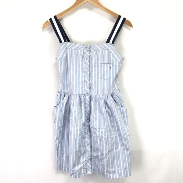 TOMMY HILFIGER★ノースリーブワンピース【TEEN-16/成人XS-S程度/ミニ丈/水色×ピンク/ストライプ】Shirts/dress◆SBH890
