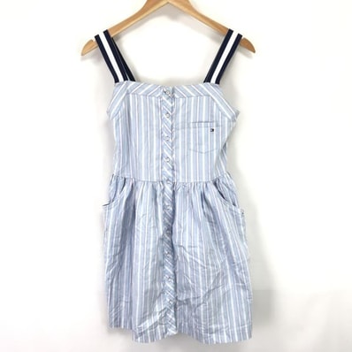 TOMMY HILFIGER★ノースリーブワンピース【TEEN-16/成人XS-S程度/ミニ丈/水色×ピンク/ストライプ】Shirts/dress◆SBH890